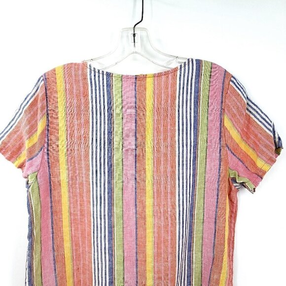 C&C California Colorful Striped Summer Top Round Neck  100% Linen Light Shirt - Picture 9 of 11